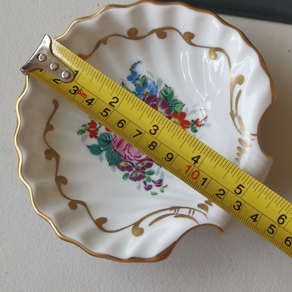 Porcelain De Freance Hand Painted Gold Trim Floral Shell Shape Dish Trinket Dish - Picture 7 of 7